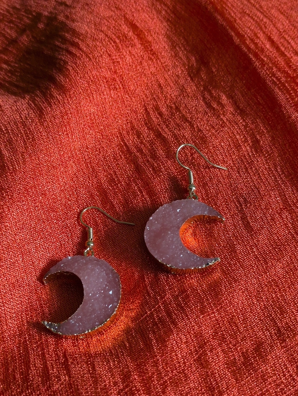 Pink Crescent Druzy Drop Earrings - Women Jewelry